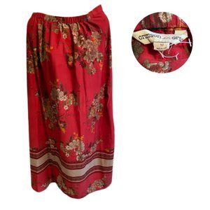 Crimson in Grace Floral Print A Line Elastic Waist Maxi Skirt Women Size Medium